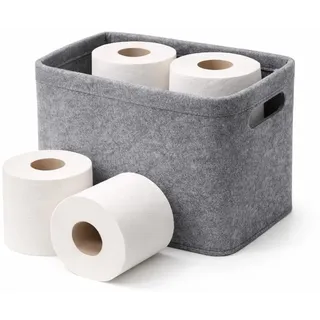 DuneDesign Filz Aufbewahrungsbox für Bad und WC - dekorativer Badkorb aus stabilem Filz zur Toilettenpapier Aufbewahrung für bis zu 4 Klorollen - platzsparende Lösung für Badezimmer und Gäste WC
