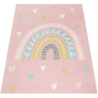 Paco Home Kinderteppich, Teppich Kinderzimmer Mädchen Jungs Verschiedene Motive Und Größen, Grösse:120x160 cm, Farbe:Rosa Weiß