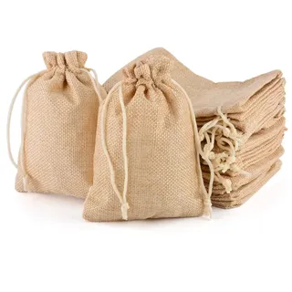 MAOOY 25 Stück Jutesäckchen, 10x14cm Jute Beutel mit Kordelzug, Klein Leinensäckchen, Adventskalender Säckchen, Geschenksäckchen für Schmuck, Aufbewahrung, Hochzeit, Weihnachten, DIY (Beige)