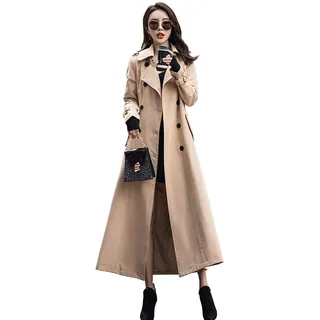 ebossy Damen Zweireihiger Trenchcoat Slim Full Length Maxi Long Overcoat, khaki, XX-Large