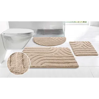 Badematte OTTO HOME "Sanremo Scandi, Badvorleger, Badezimmer Teppich, Duschvorleger" Gr. 5, beige (sand), H:20mm, Polyester, Badematten, Badematte, Badteppich, Uni Farben, Hoch-Tief-Effekt, modernes Muster, Boho