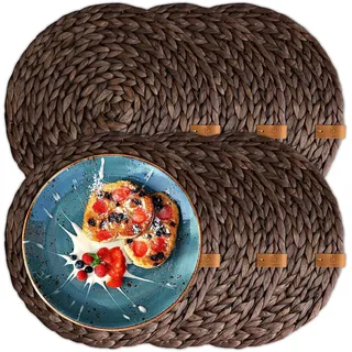 FRIHET® Tischset Oslo Set Rund Wasserhyazinthe Natur - (6, 33cm braun)