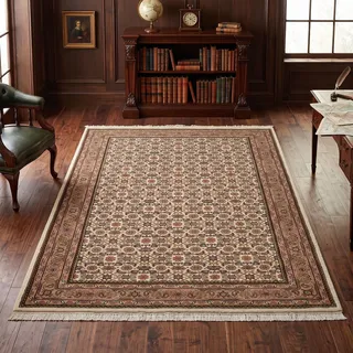 Orientteppich THEKO "Benares Herati, handgeknüpft" Gr. 31, braun (braun, creme), B:90cm H:12mm L:160cm, Schurwolle, Teppiche, Orientteppich, reine Wolle, mit Fransen, Wohnzimmer