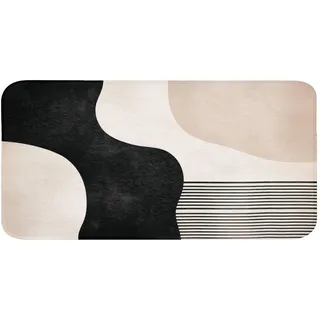 OnlyWow Badematte Abstrakt - Japandi - Beige - Modern Badezimmerteppich 120x60 cm , Beige, Schwarz , Textil , Füllung: Polyurethan (Pur) , Rechteckig , 120x60 cm , Heimtextilien, Badtextilien, Badematten