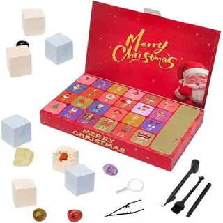 Weihnachtsschachtel 2025 - Weihnachtsschachtel für Kinder - Weihnachtsabzählung - Weihnachten - 24 Tage zählen bis Weihnachten - Weihnachten - Weihnachtsgeschenk - Kristall- und Steinabbaukasten - Mit Werkzeug - Geschenk für Kinder, Jungen und Mädchen - Rot - Rot
