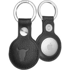 TORRO AirTag-Schlüsselanhänger - echtes Leder airtag anhänger mit gebürstetem metallring (Schwarz)
