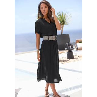 Taillengürtel LASCANA "Stretchgürtel, Schmuckgürtel, Gürtel für Kleid & Overall, Bauchgürtel", Damen, Gr. 95, schwarz, beige, Kunstfaser, Strukturmuster, gemustert, Gürtel Taillengürtel, NEU moderne Bast-Optik, mit Shaping-Effekt dank elastischem Material