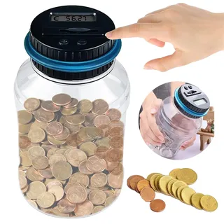 Binnan Digitale Spardose,Kleingeld Aufbewahrung Topf mit LCD-Display,1.8L Münzzähler Groß mit Schloss,Digital Piggy Bank Coin Bank Durchsichtig Spardose mit Zähler für Erwachsene und Kindergeschenk