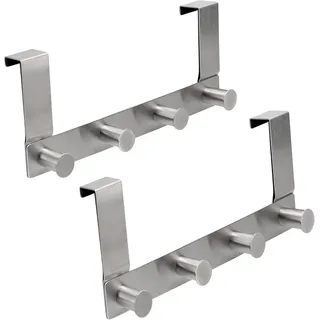 VonBueren 2 x Türgarderobe zum Einhängen gepolstert Edelstahl | mit je 4 Türhaken | 25cm | Türhakenleiste | Tür Garderobe