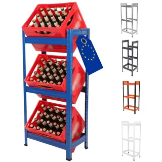 MODO24 Getränkekistenregal Helios Metall, Stabil, Kistenregal für 3 Kisten, Getränkeregal, Kistenständer, Freistehend, Kistenhalter, Kellerregal, Lagerregal, Abmessungen 107x50x30 cm, Blau
