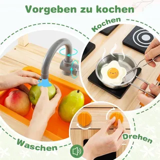 Matschküche Kinder Outdoor Kinderküche Tannenholz mit Überdachung 88 x 39 x 117 cm Natur