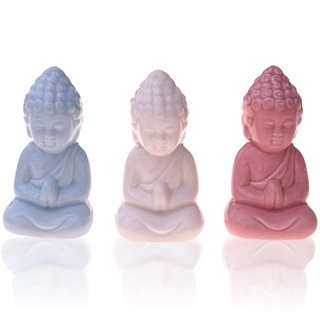 Mini Buddha Figuren 3-er Set Keramik - Kleine Deko-Figuren für Innen, Balkon & Garten - Buddha-Skulptur Wohn-Accessoire - Asiatische Glücks-bringer - Spirituelle Feng-Shui Dekoration (Buddha)