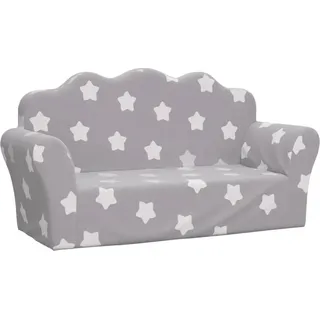 vidaXL Kindersofa 2-Sitzer Hellgrau mit Sternen Weich Plüsch - Grau