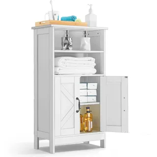 Vevor Badezimmerschrank Badschrank 4-stufig aus Holz mit 2 Türen & verstellbarem Regal, Bodenschrank für Küche/Wohnzimmer/Eingangsbereich, freistehender Aufbewahrungsschrank Küchenschrank weiß