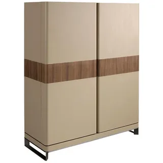 Angel Cerda Highboard Hoher Sideboard aus Kunstleder, Nussbaum und poliertem Stahl 120/50/150 cm , Braun , Leder , Echtholz,Nussbaum , Uni , 3 Fächer , 3 Schubladen , nicht einzeln stellbar,Rechteckig,Rechteckig , 120x150x50 cm , Kleinmöbel, Kommoden, Highboards