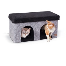 K&H Pet Products Thermo-Kitty Duplex Indoor Heated Cat House Classy Gray 12 X 24 X 12