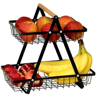 DECCARO Obstkorb Etagere, 2-stöckig, schwarz, mittel
