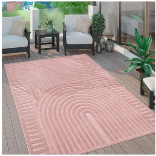 Paco Home Teppich »Livorno 674«, rechteckig, 14 mm Höhe, Uni Farben, moderner Hoch-Tief-Effekt, Scandi-Look, Outdoor geeignet pink