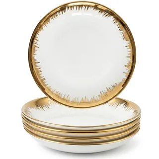 Frühstücksteller Set mit Goldrand,Luxus Dessertteller 18cm aus Keramik,Moderne Side Plates für Kuchenteller,Salatteller,Vorspeisenteller&Tapas,Edle Teller mit Goldkante für Home,Dining,Brunch&Party