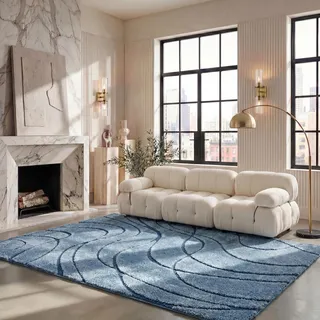 SAFAVIEH Zottelig Teppich für Wohnzimmer, Esszimmer, Schlafzimmer - Florida Shag Collection, Hoher Flor, Hellblau und Blau, 244 X 305 cm