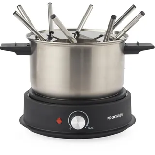 Progress Elektrischer Fondue-Maker – Enthält 8 Edelstahlgabeln und abnehmbaren 20 cm Topf, herzhaft oder süß, 1,5 Liter Kapazität, einstellbare Temperaturkontrolle, Betriebsanzeigelampen, 1500 W