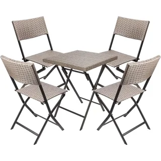 Brubaker Balkonset Toskana - Wetterfest klappbar und platzsparend - Poly Rattan Balkonmöbel Set - Sitzgruppe für Balkon Tisch und 4 Stühle