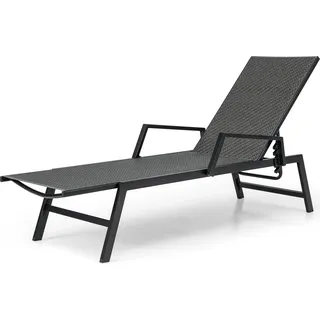 COSTWAY Sonnenliege Rattan bis 150kg, Gartenliege mit verstellbarer Rücken- & Armlehnen, Liegestuhl - Braun, Schwarz