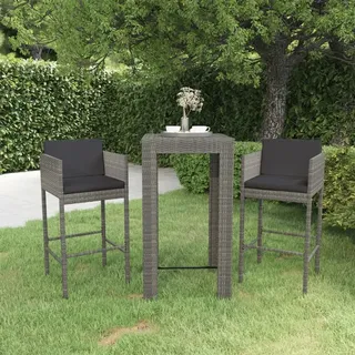 The Living Store 3-tlg. Gartenbar-Set mit Kissen Poly Rattan Grau - Grau