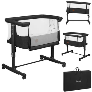 lionelo Aurora 3 in 1 Babybett bis 9 kg, Beistellbett, Wiege, Höhenverstellug und Einstellung der Neigung der Matratze, 4 Räder mit Bremse Ergonomische Matratze Tasche
