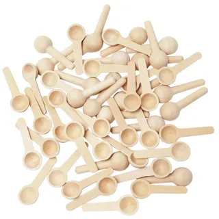 UTMACH 50 Stück Mini Holzlöffel Runder Salzlöffel Holz Klein Mini Gewürzlöffel aus Holz Holzkochlöffel Kleine für Salz Dessertlöffel Teelöffel Zuckerlöffel Marmelade Honig(6.8cm)