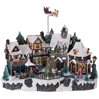 avilia Animiertes Weihnachtsdorf mit LED-Beleuchtung und Weihnachtsmusik – Ideal für die einzigartige und Moderne Dekoration Ihres Hauses – Hergestellt aus langlebigen Materialien – 31 x 38 x 22 cm