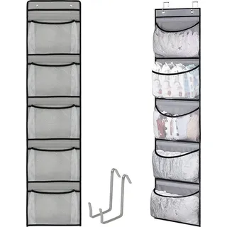 Gebrauchstasche, Hängeorganizer, Hängeregister, Hängefach, Hängefach über der Tür, Organizer mit 5 großen Fächern und 2 Haken für Spielzeug, Bad, Grau