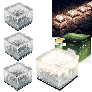 LUMILED 4er Set Solarleuchte Garten LED Würfel 7cm Warmweiß 2700K IP44 spritzwasserdicht Solar Eiswürfel Cube Gartenlampe Außen Deko Licht Glas Pflastersteine Bodenstrahler für Terrasse Balkon Weg Beet Wegbeleuchtung Solarwürfel Leuchtstein - Transparent, Schwarz