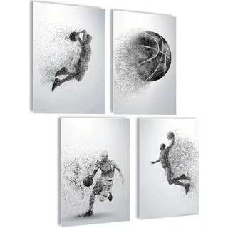 Basketball Poster Schwarz Weiß – Modernes Wandbild mit Basketball Spieler & Ball – Sport Kunst Print für Wohnzimmer, Büro & Jugendzimmer – Geschenk für Basketball Fans