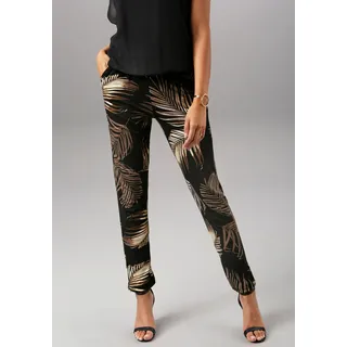Schlupfhose ANISTON SELECTED, Damen, Gr. 36, N-Gr, schwarz (schwarz, braun, bedruckt), Jersey, Obermaterial: 100% Viskose, bedruckt, geblümt, gemustert, figurumspielend knöchellang, Hosen Schlupfhose, im Allover-Print