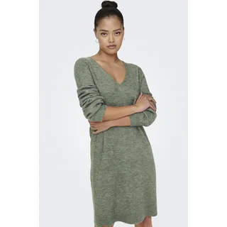 Strickkleid JDY "JDYELANORA L/S V-NECK DRESS KNT NOOS", Damen, Gr. S, N-Gr, grün (kalamata detail:melange), Feinstrick, Obermaterial: 74% Polyacryl, 20% Nylon, 6% Elasthan, meliert, unifarben, relaxed fit kniefrei, V-Ausschnitt, Kleider Strickkleid