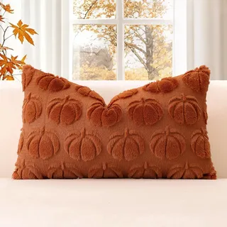 JOTOM 1 Stück Kürbis Kissenbezug, Plüsch Kurze Wolle Dekorativ Zierkissenbezüge Herbst Boho Kissenhüllen Sofakissen Moderne Kissenbezüge Herbstdeko für Wohnzimmer Garten (40x60cm, Rost)