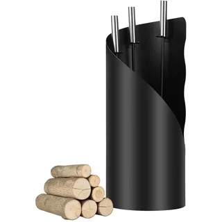 Randaco kaminbesteck Schwarz Modern 4 teilig Edelstahl Kaminbesteck mit Schaufel, Besen, Schürhaken, Ständer zum Anhängen für Küche Haushalt Wohnen Wohnaccessoires Deko Kaminreinigungsset Ø20 x 50cm