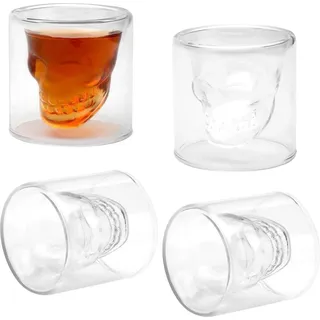 Totenkopf Gläser Set 4-teilig Schädel Schnapsgläser Skull Shotgläser 75ML