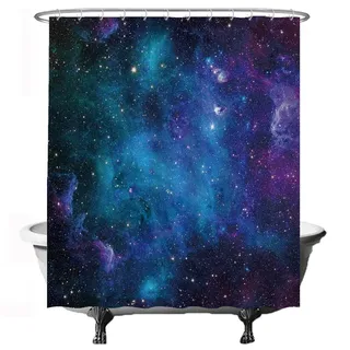 Ulticool Duschvorhang - Natur Galaxie Universum Planeten Sonnensystem - 180 x 200 cm – Anti Schimmel - Waschbar – Wasserdicht - mit 12 Ringe - Blau Violett