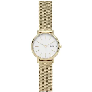 Skagen Signatur Uhr für Damen, Quarzwerk mit Edelstahl- oder Lederarmband, Goldton und Weiß, 30MM