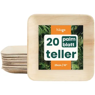 HAAGO Palmblatt Teller Biologisch abbaubare Einwegteller - Umweltfreundliches Picknick- und Outdoor-Geschirr - Mikrowellengeeignet, Bambus wie Teller Einweg, Partyteller (20, 25cm / 10“ Quadrat)