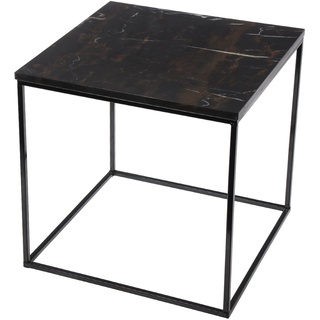 DRW Beistelltisch-quadratischer Tisch aus Metall mit Marmor in Schwarz, 40cm x 40cm x 39cm