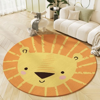 KiKom Cartoon Lion Runder Teppich Wohnzimmer Teppich Kind Teppich Kinder Krabbeln Teppich Rutschfester Teppich Schlafzimmer Teppich 1PC (Orange, 100cm)