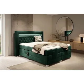 Boxspringbett Elektrisch Bett ARMANDO 140x200cm in Stoff Fresh Flaschengrün - Grün
