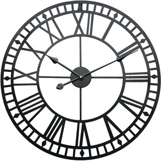 Wetterfeste Gartenuhr im Retro-Stil mit römischen Ziffern, schlichtes Design aus Eisen, batteriebetrieben, geräuschlos, 40 cm