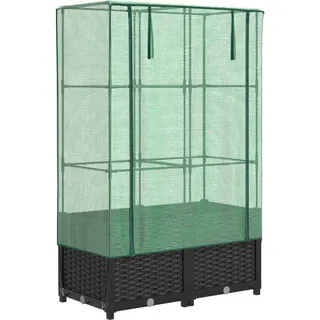 vidaXL Hochbeet mit Gewächshaus-Aufsatz Rattan-Optik 80x40x138 cm - Schwarz