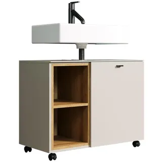 trendteam smart living - Sao Paulo - Waschbeckenunterschrank - Kashmir (Beige)/Evoke Eiche - Waschtisch mit 2 offenen Fächern und 2 Einlegeböden - (BxHxT) 80 x 64 x 42 cm - Soft-Close-Funktion