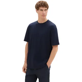 TOM TAILOR Herren Basic T-Shirt mit Leinen, sky captain blue, L