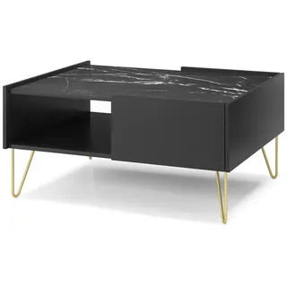 DEVIKA Couchtisch - schwarzer Graphit / schwarzer Marmor - Schwarz